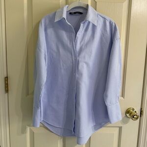 Zara Light Blue/ White Stripe Button Up Shirt